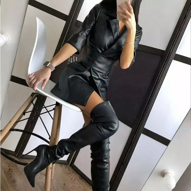 Faux Leather Jacket Dress